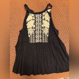 Andree Black Dress Top with Cream Embroidery
